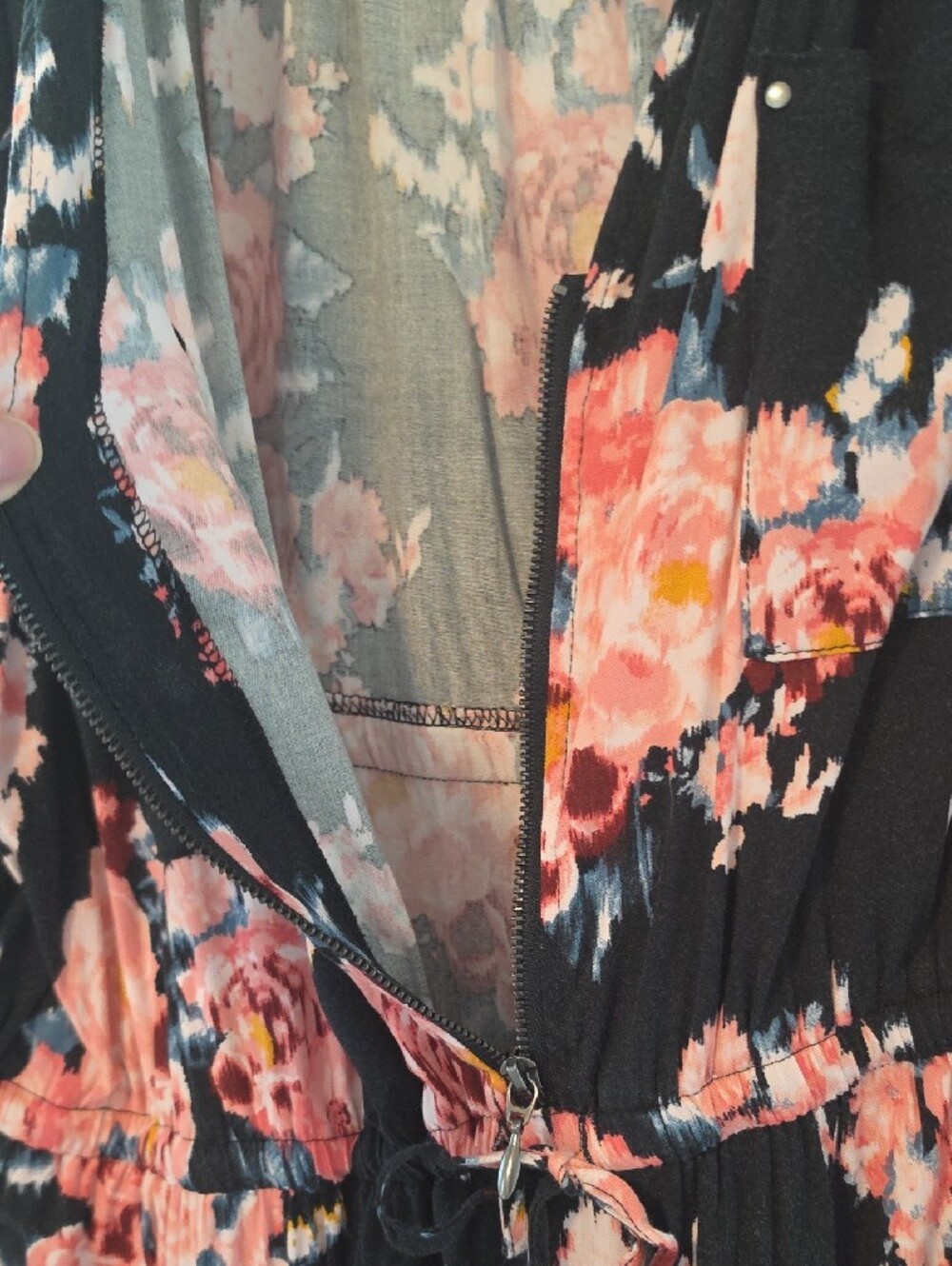 torrid Black Floral Midi Dress with Pink Roses and Blue Leaves - Picture 4 of 7